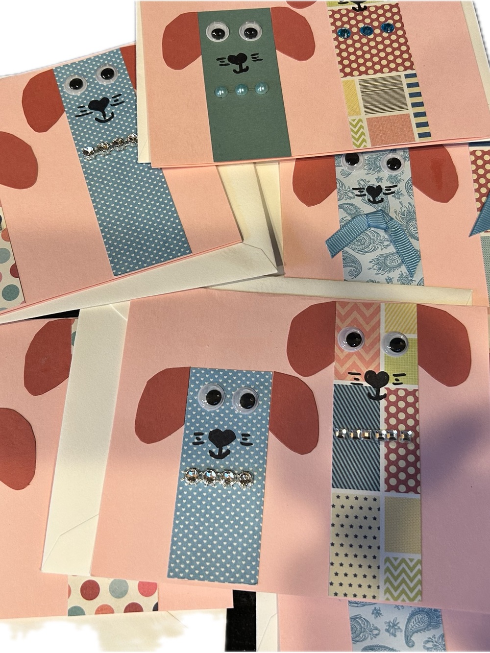 Handmade Whimsical Pink Dog Greeting Card & envelope stationary